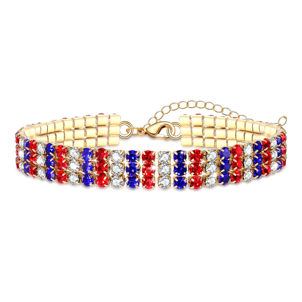 4 th of July Bracelet for Women American Flag Patriotic Bracelet Sparkle Red White Blue Rhinestone Beaded Tennis Bracelet USA Trendy Fashion Jewelry Accessories Gift (red white blue rhinestone bracelet)