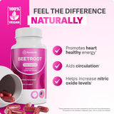 Rosabella Organic Beet Root Capsules – 1300mg Beetroot Powder for Natural Energy & Endurance Support, Non-GMO, Lab-Tested Beet Supplement - 120 Capsules, 60-Day Supply