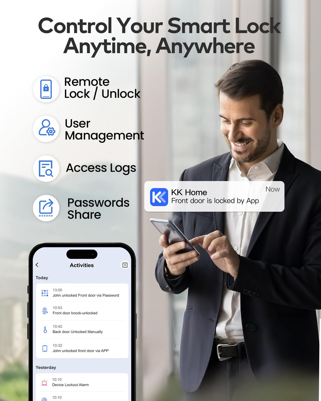 TEEHO TE012W WiFi Smart Lock, Fingerprint Door Lock with Built-in Wi-Fi, Keyless Entry Keypad Smart Deadbolt, App Remote Control, Alexa Compatible, IP55 Waterproof for Front Door – Matte Black