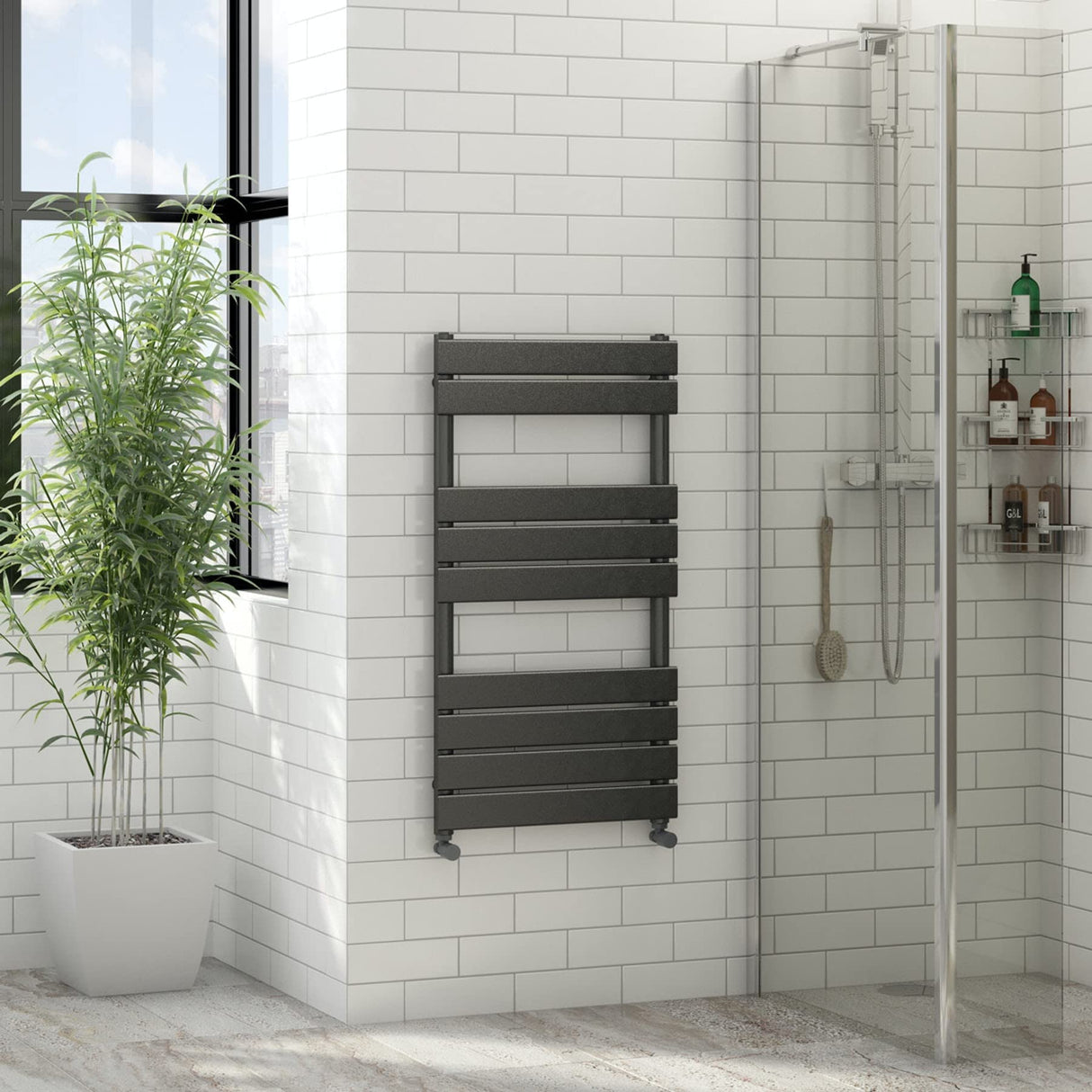 Sandy Beach Anthracite Radiator Valves - Valve for Radiator, Radiator Valves, Angled Radiator Valves, Towel Radiator Valves - Anthracite Angled Heated Towel Rail Radiator Valves (15mm)