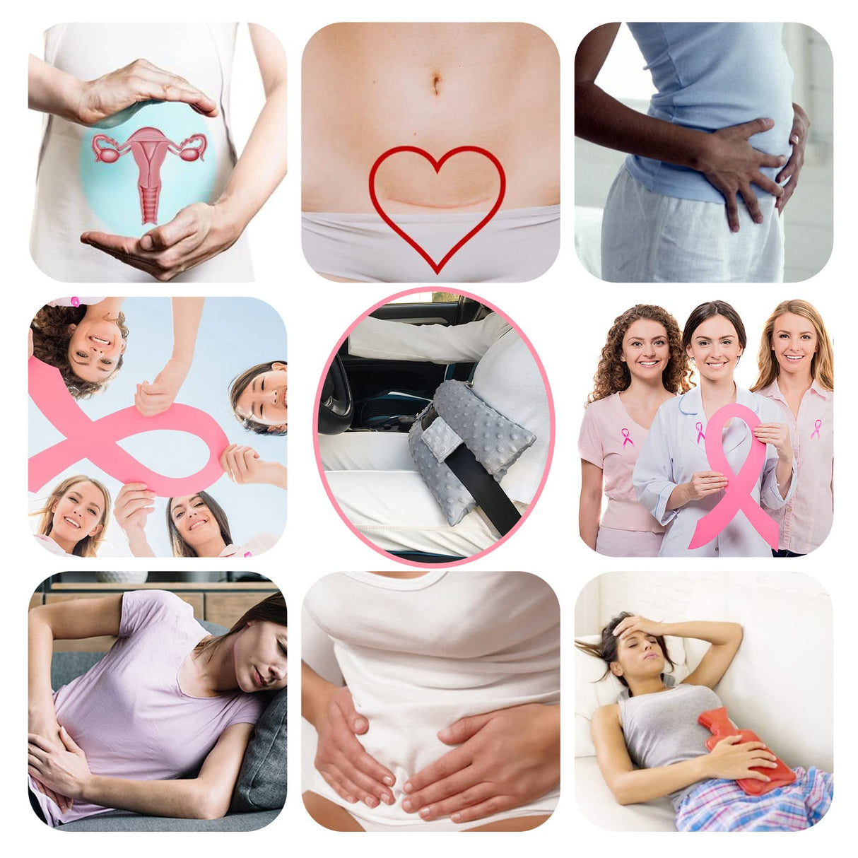 Hysterectomy Seatbelt Pillow Post Abdominal Surgery Myomectomy Pillows with Pocket for Ice/Hot Packs Breast Reduction Belly Incision Tummy Tuck C-Section Recovery Patients Gifts Minky Dot Light Gray