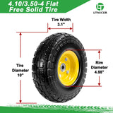 LTNICER 10" Solid Rubber Tires and Yellow Wheels 4.10/3.50-4 (10 x 3.5) Flat Free Tire with 5/8" Bearings,Heavy-Duty Replacement Tire For Gorilla Carts,Wagon,Wheelbarrow,Garden cart(2 Pack)