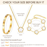 Gold Bracelets Necklace Jewelry Set - 3Pcs 18K Gold Plated Floral Bracelet,Waterproof Stainless Steel Bangles, Non-Tarnish Necklaces Daily Fashion Minimalist Jewelry,Valentines Birthday Gift for Women