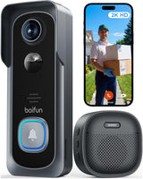 BOIFUN Video Doorbell Camera Wireless – No Subscription Required, 2K HD, 166° Wide View, HDR Night Vision, Motion Alerts, Two‑Way Audio & Battery Video Doorbell with Chime, 2.4 GHz Wi‑Fi Only