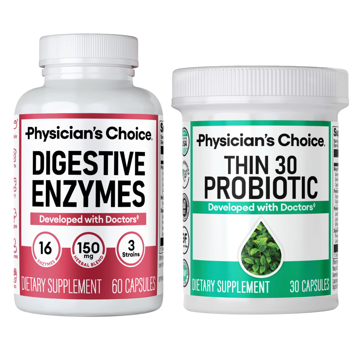 Physician's CHOICE - Beat Bloat + Support Weight Management Bundle: Digestive Enzymes + Thin-30 Probiotic