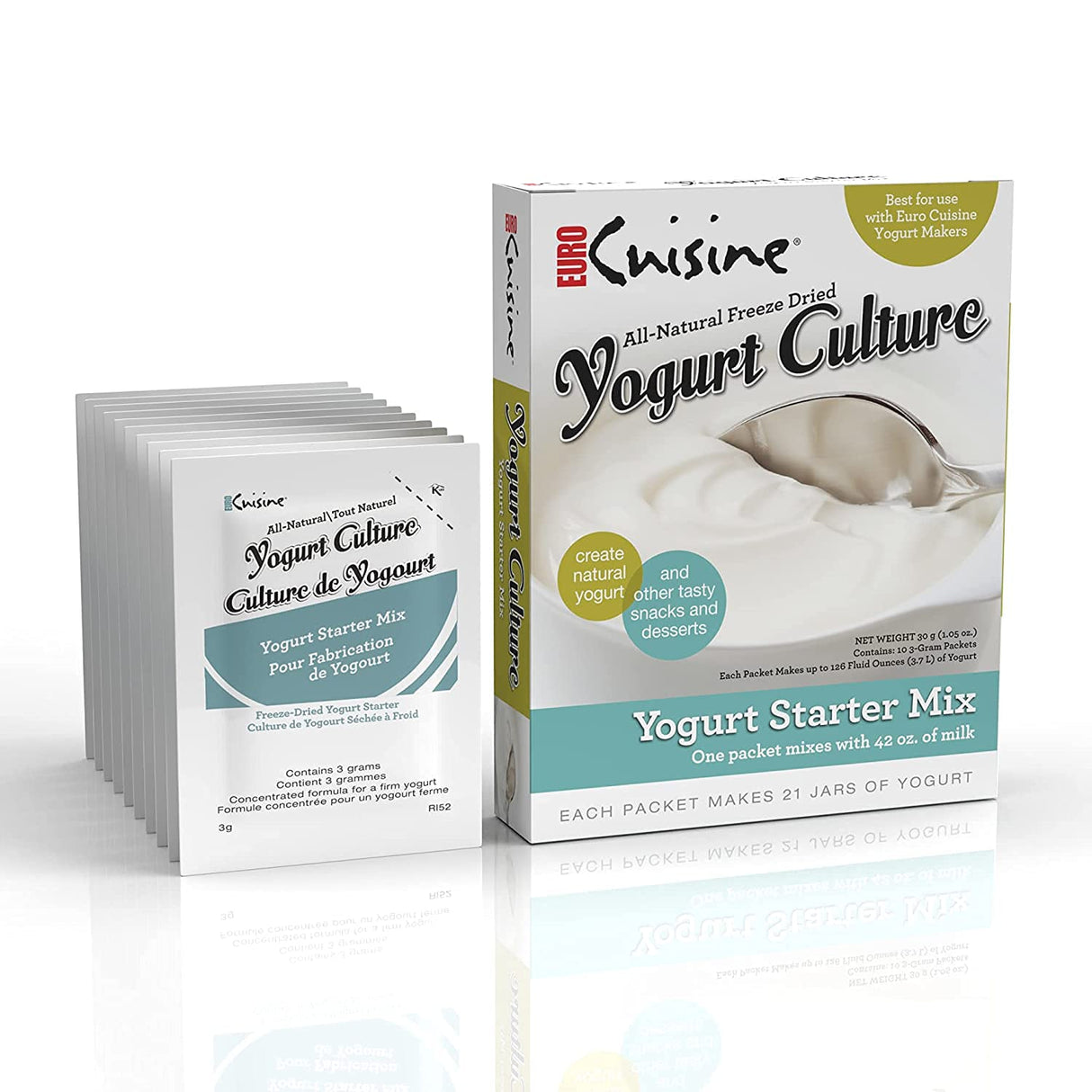 Euro Cuisine RI1020 All Natural Yogurt Culture Starter, for Dairy Free, Whole Milk, Protein Yogurt, Probiotic Yogurt Pouches for Homemade Yogurt 2pack