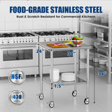 Chingoo Stainless Steel Work Table with Wheels, 24x30 Inch NSF Food Prep Table with Backsplash & Adjustable Undershelf for Commercial Kitchen, Restaurant, Garage, Outdoor BBQ