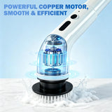 Electric Spin Scrubber, Cordless Shower Scrubber with 9 Scrub Brushes, 2 Speed & Battery Level Display, Adjustable Extension Handle Power Scrubber for Bathroom Tile Tub Floor