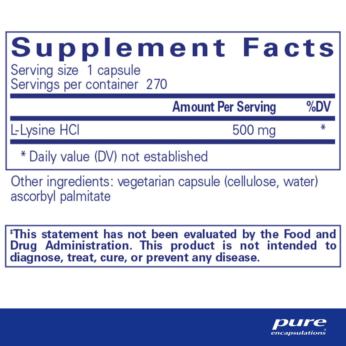 Pure Encapsulations L-Lysine - Essential Amino Acid Supplement for Immune Support & Gum, Lip Health* - with L-Lysine HCl - 270 Capsules