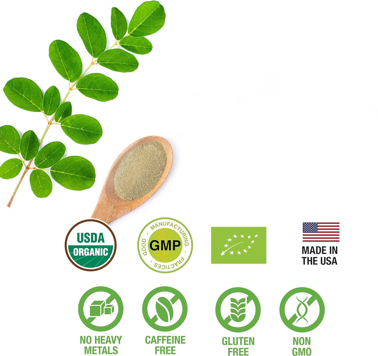 SUPREME HERBALS, 100% Raw and Pure Moringa Leaf Powder. Organic Certified Moringa Leaf. Natural Superfood with Essential Amino Acids, Antioxidants, and Omega 3, 8 oz Resealable Bag.