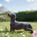 LC LCdecohome Dog Statues Outdoor Dachshund Décor - Wiener Dog Garden Statue Made of Resin Material Sausage Statue Dark Brown 12.75 * 4 * 8.5 inch for Patio Lawn Yard Porch Garden Gift Figurine