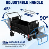 LEVELEVE Heavy Duty Folding Wagon - 2-in-1 Collapsible Cart, 650lb Capacity, All-Terrain Wheels w/Brakes & Side Pockets