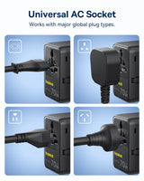 Baseus 70W Universal Travel Adapter, 6-in-1 International Plug Adapter with Retractable Cable, USB-C PD Fast Charging Worldwide Wall Charger for USA/EU/UK/AUS and Over 200 Countries - Enercore CG11