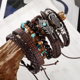 KISS WIFE PU Leather Bracelets for Men, Punk Skull Braided Bracelet Se