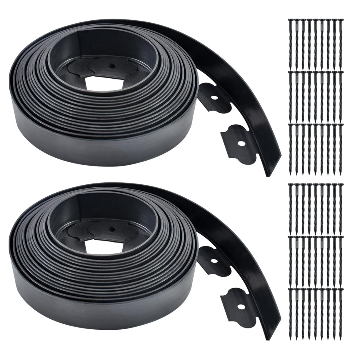 Garden Edging 60ft x 2 Inch Black Landscape Edging, 54 Spikes for Lawn 2 Inch Tall