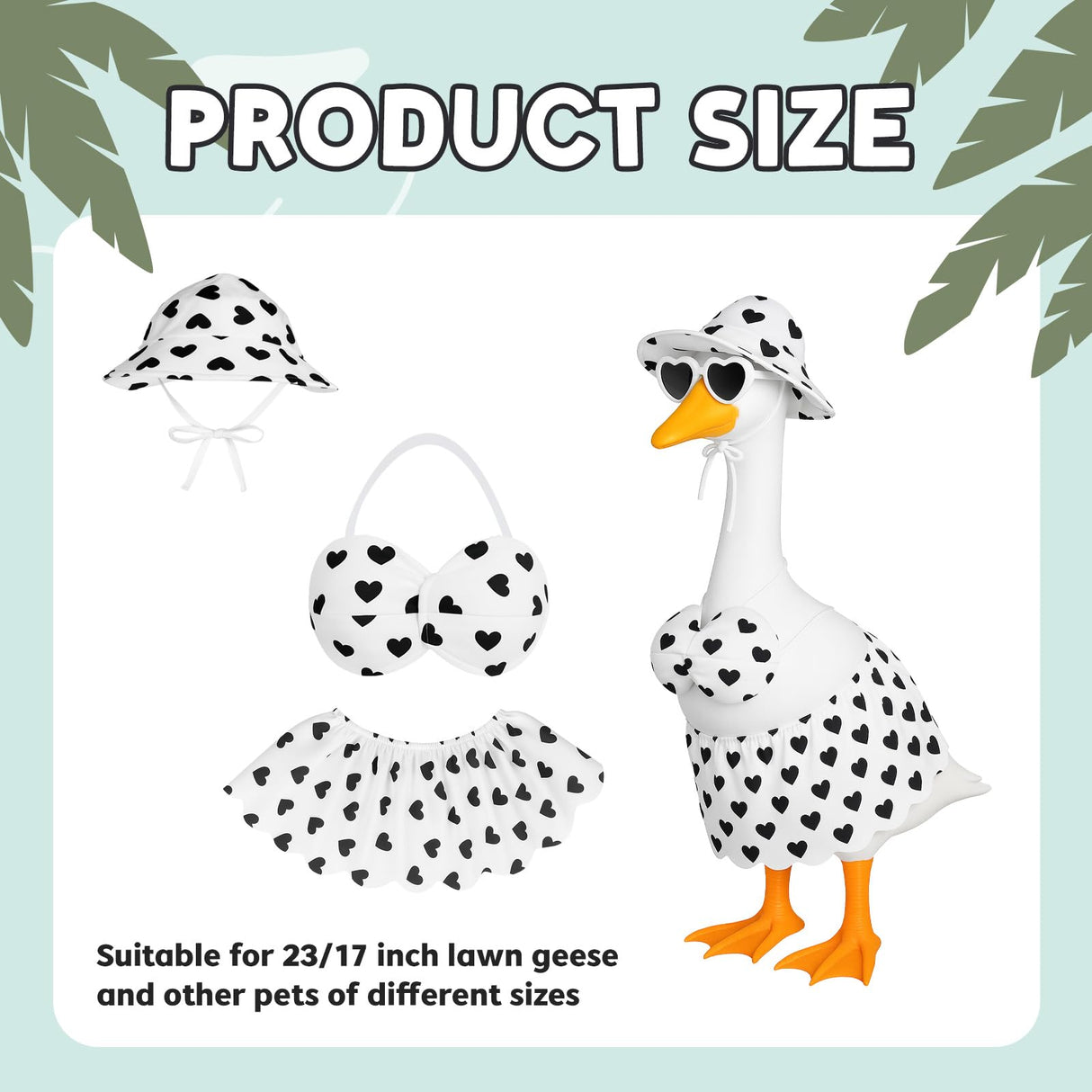 Vzuito Hawaiian Porch Goose Outfits Summer Bikini Goose Costume Fits 23" Goose Statue with Hat Sunglasses & Swimming Ring for Lawn Yard Decor
