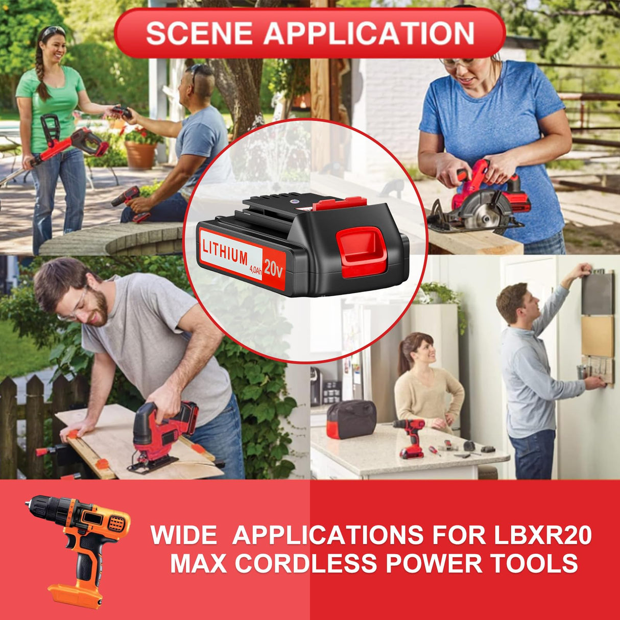 ANTOOLOCKER 20v Battery for Black+ Decker: 4.0 ah Replacement 20 Volt Max Batteries Compatible with LBXR20 LBXR2020 LBX20 LBXR2520 LB2XR20 - Extended Runtime for Cordless Power Tools Drill 2 Pack