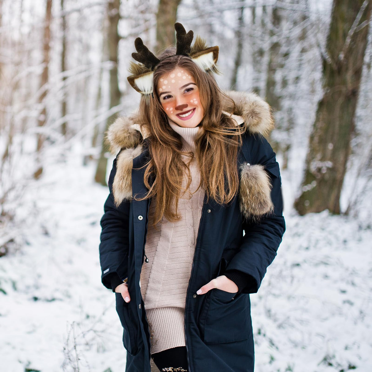 SIOTMERA Reindeer Antlers Headband, Realistic Deer Antlers Headbands Reindeer Ears Adults Christmas Party Birthday Makeup Cosplay, Reindeer Headband for Christmas Eve Costume Gift, Brown