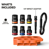 Klein Tools 33808 Grab-And-Go Impact Socket Set, SAE, 7-Piece Set with Sleeve, Carabiner, and 3/8-Inch Drive, Color-Coded 1/4, 5/16, 3/8, 7/16, 1/2, and 9/16-Inch Sockets