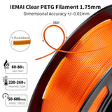 IEMAI Clear PETG Filament 1.75mm Orange 1kg, Crystal Transparent 3D Printer Filament Up to 600mm/s Printing, Good Toughness for Halloween, Christmas & Creative Projects