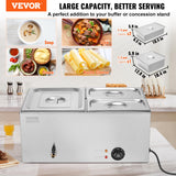 VEVOR 3-Pan Commercial Food Warmer, 24QT Electric Steam Table, 1200W Professional Countertop Stainless Steel Buffet Bain Marie with 86-185°F Temp Control for Catering and Restaurants, Silver