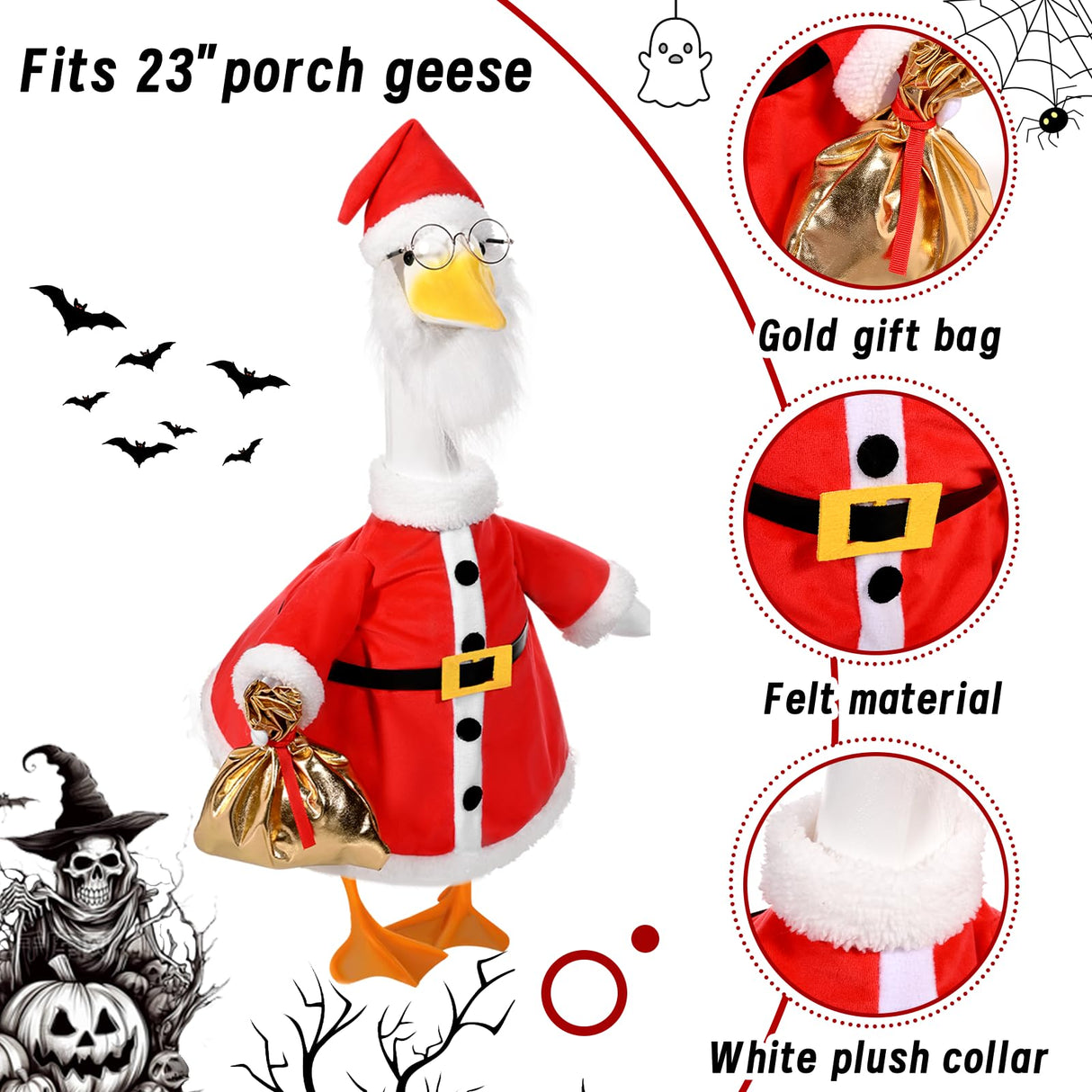 JcHrmers 3 Sets Porch Goose Outfits Halloween Thanksgiving Christmas Goose Outfit Lawn Porch Goose Clothes Fits 23" Cement Plastic Goose Statue for Outdoor Garden Yard Patio Statue Art Decor