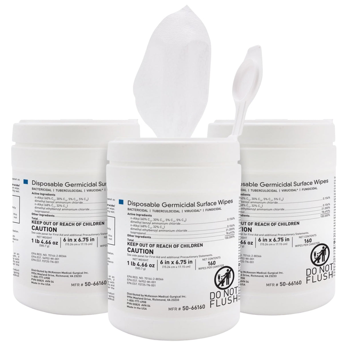McKesson Germicidal Disinfecting Wipes [480 Count], Alcohol Cleaning Disinfectant Cloths, Hospital Grade Multi-Surface Cleansing, 160 Wipes, 3 Pack