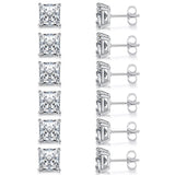 MDFUN 18K White Gold Plated 7.0 mm Princess Cut Clear CZ Stud Earrings Set