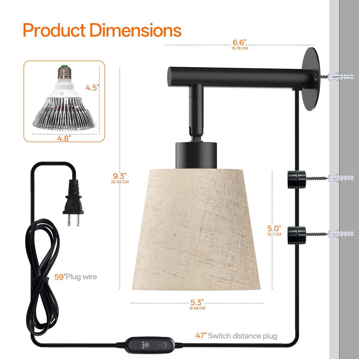Bstrip Hanging Grow Lights for Indoor Plants, 25W Full Spectrum, 4H/9H/14H Timer, 3000K Wall-Mounted Decorative Plant Light with 9.8FT Power Cord, Ideal for Tall Plants, Flowers and Potted Trees