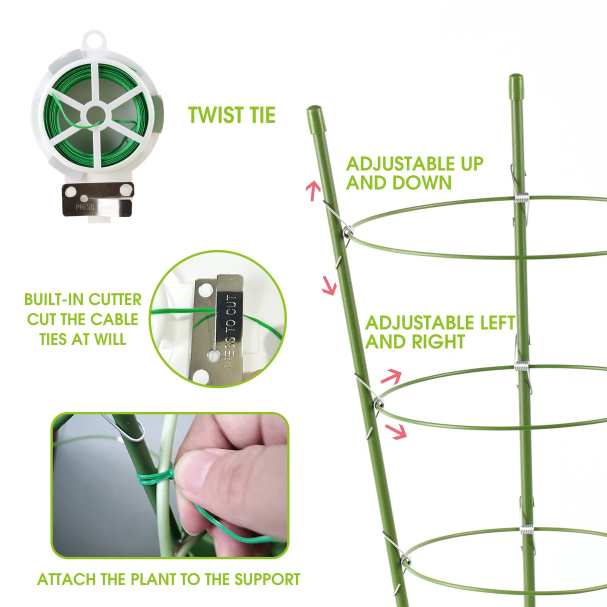8 Pack Tomato Cage Plant Support Cages for Garden, 18 inches Tomato Trellis for Climbing Plants, Upgrade Garden Plant Stakes with Adjustable Ring, Tomato Rings for Support