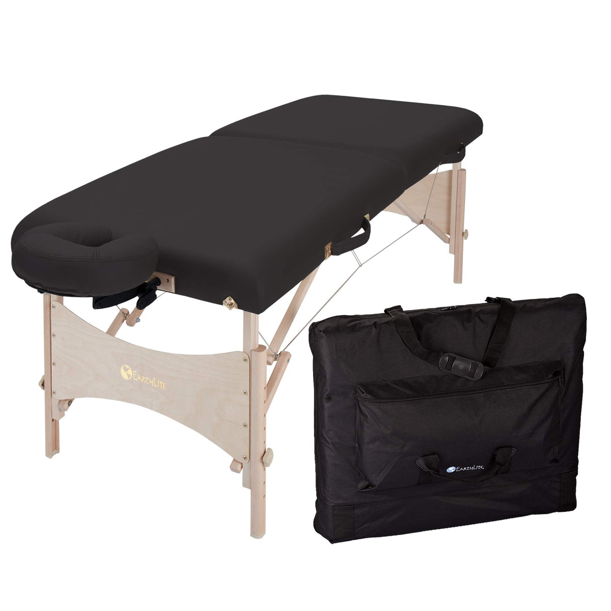 EARTHLITE Portable Massage Table HARMONY DX – Foldable Physiotherapy/Treatment/Stretching , Eco-Friendly Design, Hard Maple, Superior Comfort incl. Face Cradle & Carry Case (30" x 73") Black