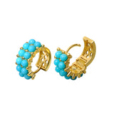Simulated Turquoise Huggie Hoops Earrings For Women-Small Gold Plated, Boho Unique Dainty Everyday Wear