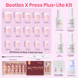 Beetles X Press Kit Gel Nail Kit, Short Square French Tip Press On Nails Kit with 150Pcs French Nail Tips Nail Glue & Remover Builder Top Coat Mini Nail Lamp All-in-One DIY Nail Kit Gift for Women
