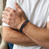 MEALGUET BLOOD THINNER Braided Genuine Leather Medical ID Wristband Mens Medical Alert Leather Bracelet with Stainless Steel Clasp