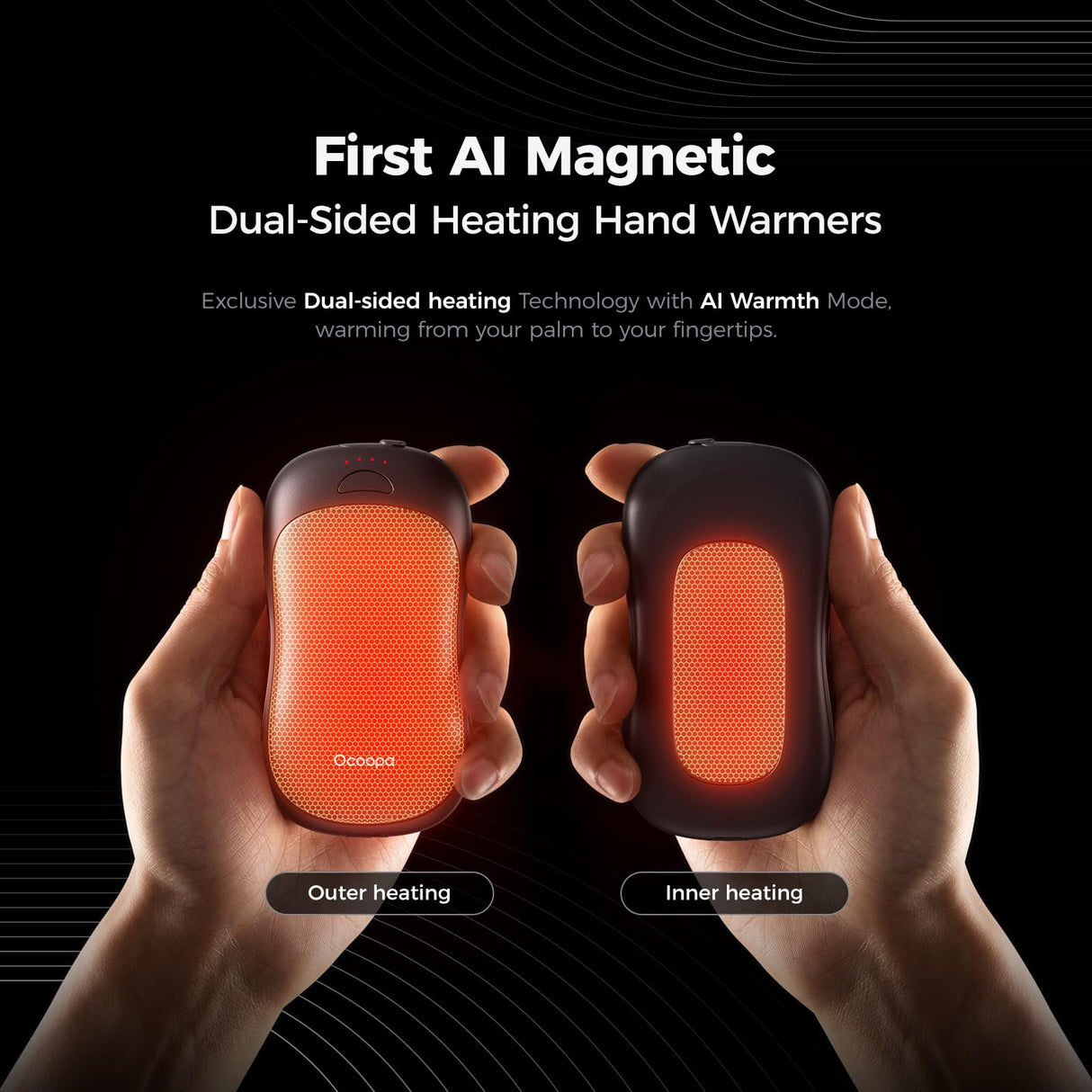 OCOOPA AI Smart Magnetic Double-Sided Heating Hand Warmers Rechargeable 2 Pack,10000mAh Electric Heater, Larger Warming Surface, 4 Heat Levels, Max 136°F, Men Gifts for Christmas,UT3 PRO