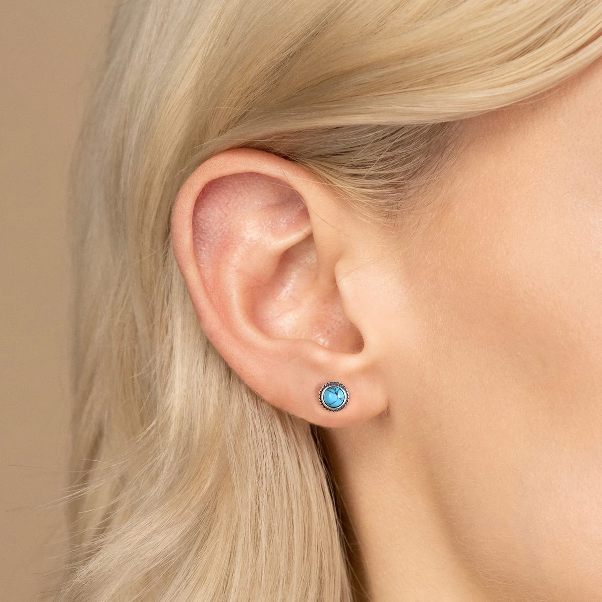 BRAYEG 925 Sterling Silver Turquoise Stud Earrings, Hypoallergenic Turquoise Earrings for Women, Classic Circle Gemstone Earrings for Women Gift