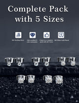 Kosuwo Moissanite Stud Earrings Set, 925 Sterling Silver, 18K White Gold Plated, Hypoallergenic, 5 Pairs, for Women and Men (18K White Gold)