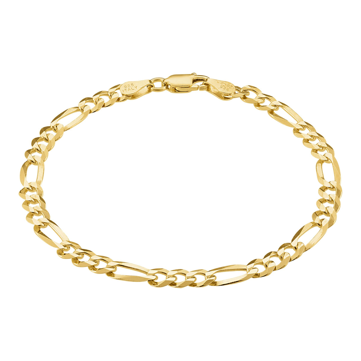KISPER Gold Figaro Chain Bracelet for Men 5mm Plated 925 Sterling Silver