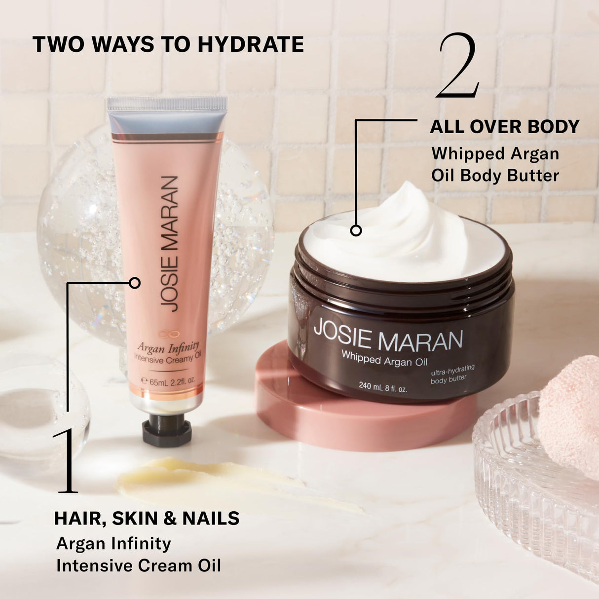Josie Maran 4 Piece Whipped Argan Oil Body Butter - Skin Firming Cream with Whipped Shea Butter, Avocado Oil & Fatty Acids - Cruelty-Free Skincare - (4 oz)