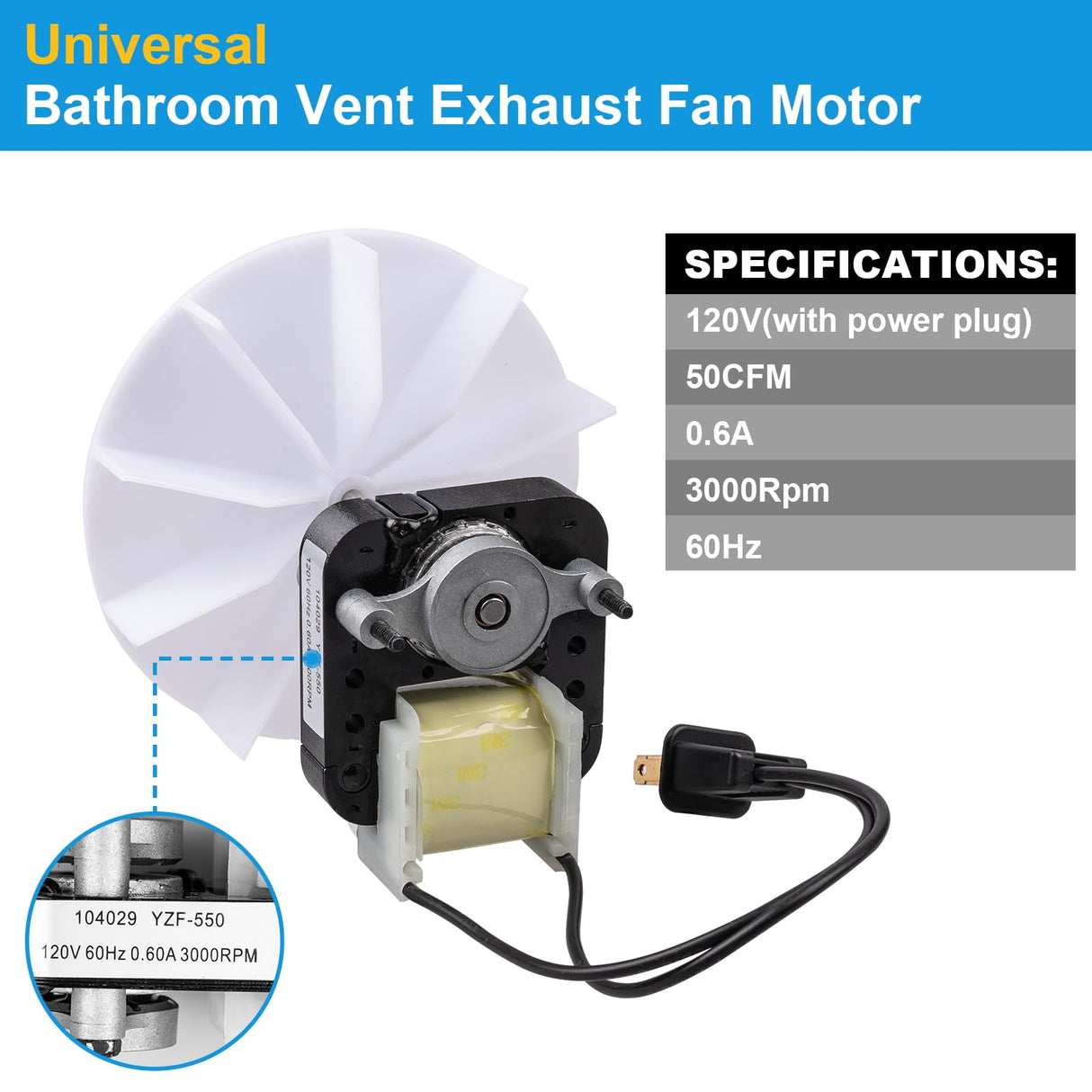 Siasky Universal Bathroom Vent Exhaust Fan Motor Replacement Motors Kit, Fit for Nu-Tone Br-oan Exhaust Vent Fan Motor 120V 50CFM, with Blower Wheel