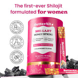 BetterAlt SHE-Lajit Strawberry Honeysticks|Shilajit for Women with Shatavari & Saffron for hormonal Balance & Energy Boost|Tasty Shilajit Honeysticks with Goodness of Pure Himalayan Shilajit|30 Sticks