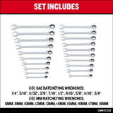 CRAFTSMAN Ratchet Wrenches Set, 20 Pc, 90 Tooth SAE/Metric Ratcheting Wrench Set with Case, 4 Degree Arc Swing (CMMT87220)