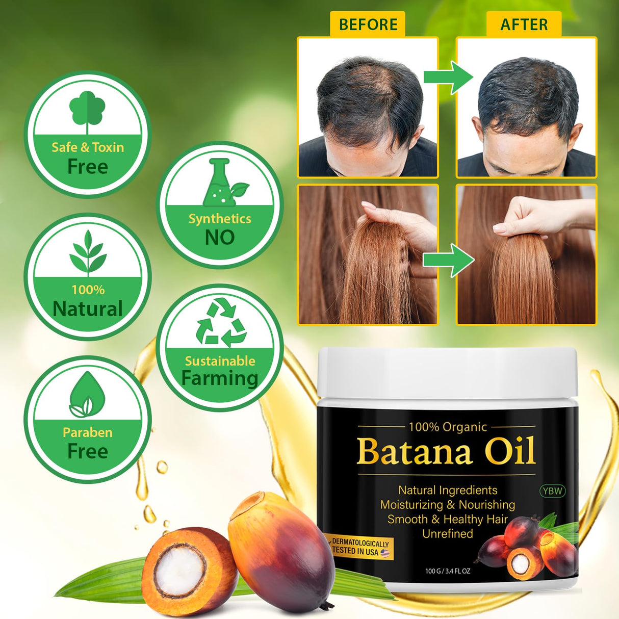 Raw Batana Oil for Hair Growth by Dr. Sebi Organic Raw Honduras Oil Paste, 100% Pure and Natural, Botana Prevents Hair Loss, Eliminates Split Ends for Men & Women