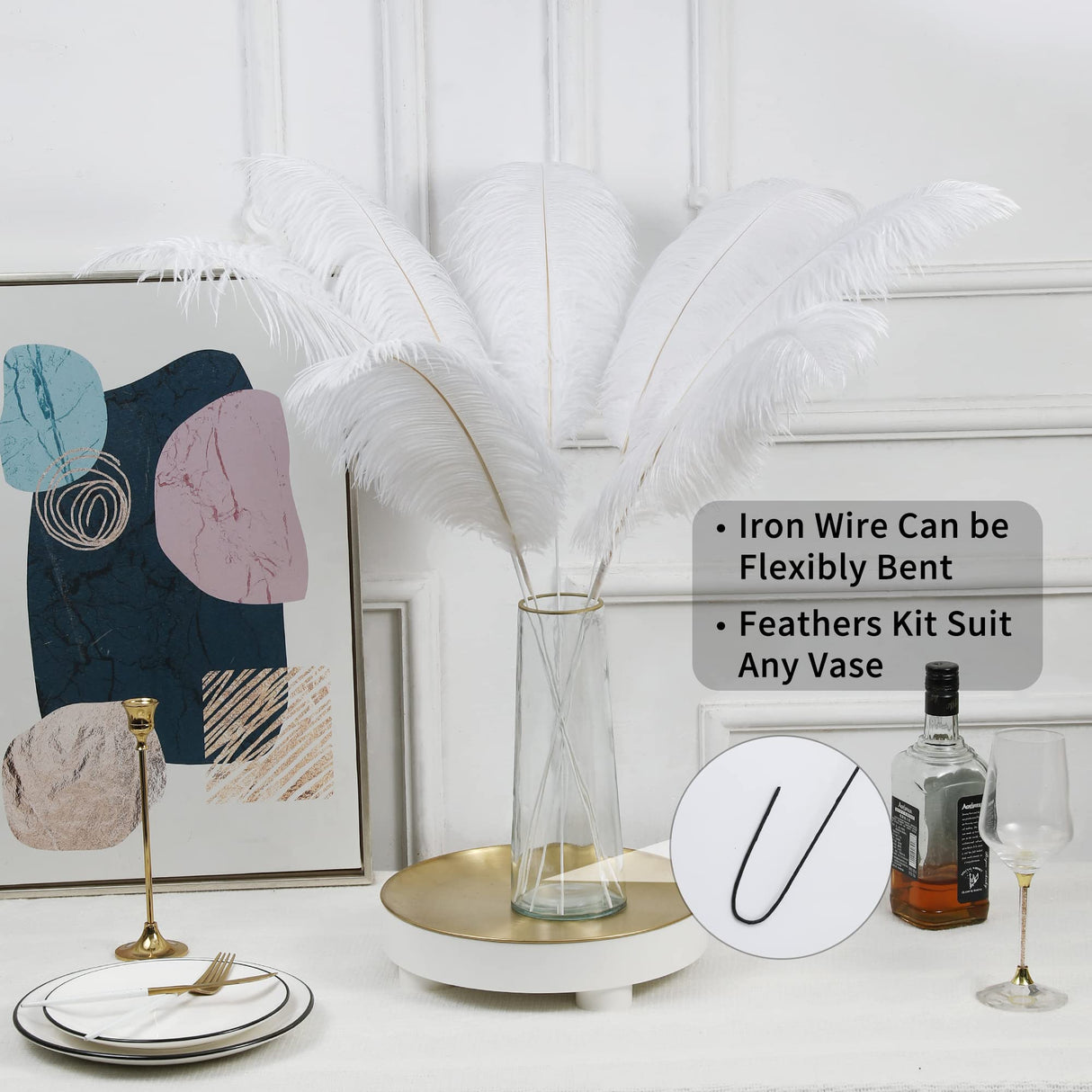 Soarer White Large Ostrich Feathers - 10Pcs Making Kit 34inch Extra Large Ostrich Feathers Long for Tall Vase,Floral Arrangement,Christmas Party Centerpieces and Wedding Home Decoration(White)