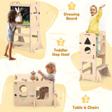OMEW Toddler Standing Tower Anti-Tip Wooden Kitchen Step Stool，Nature