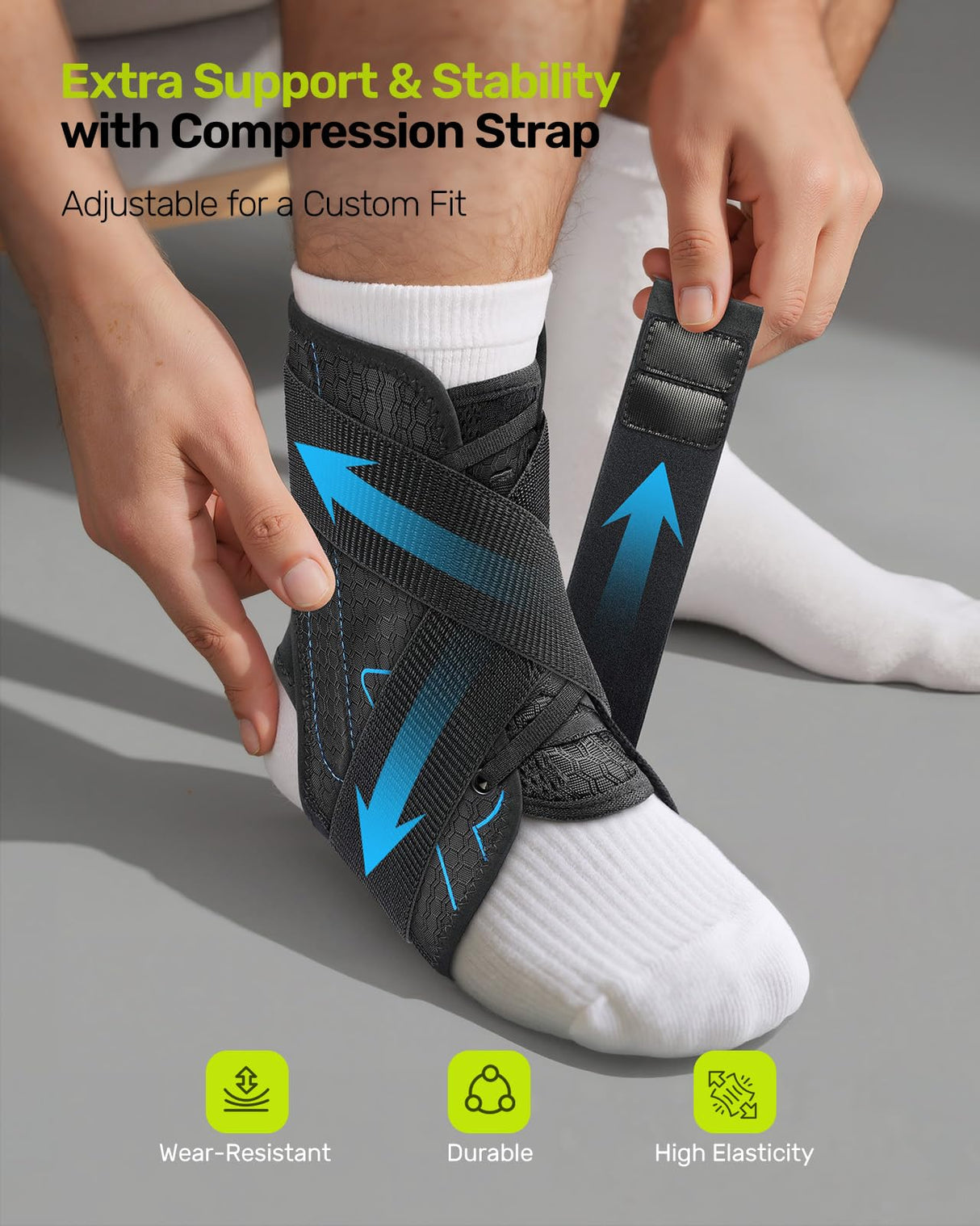 Rakiie Ankle Brace for Women Men, Lace Up Ankle Brace with Reinforced Metal Support and 3D Silicone Pad, Lightweight Ankle Stabilizer for Running, Basketball, Volleyball, Achilles, Tendon, Sprain, Blue M (8"-9"/9"-10")