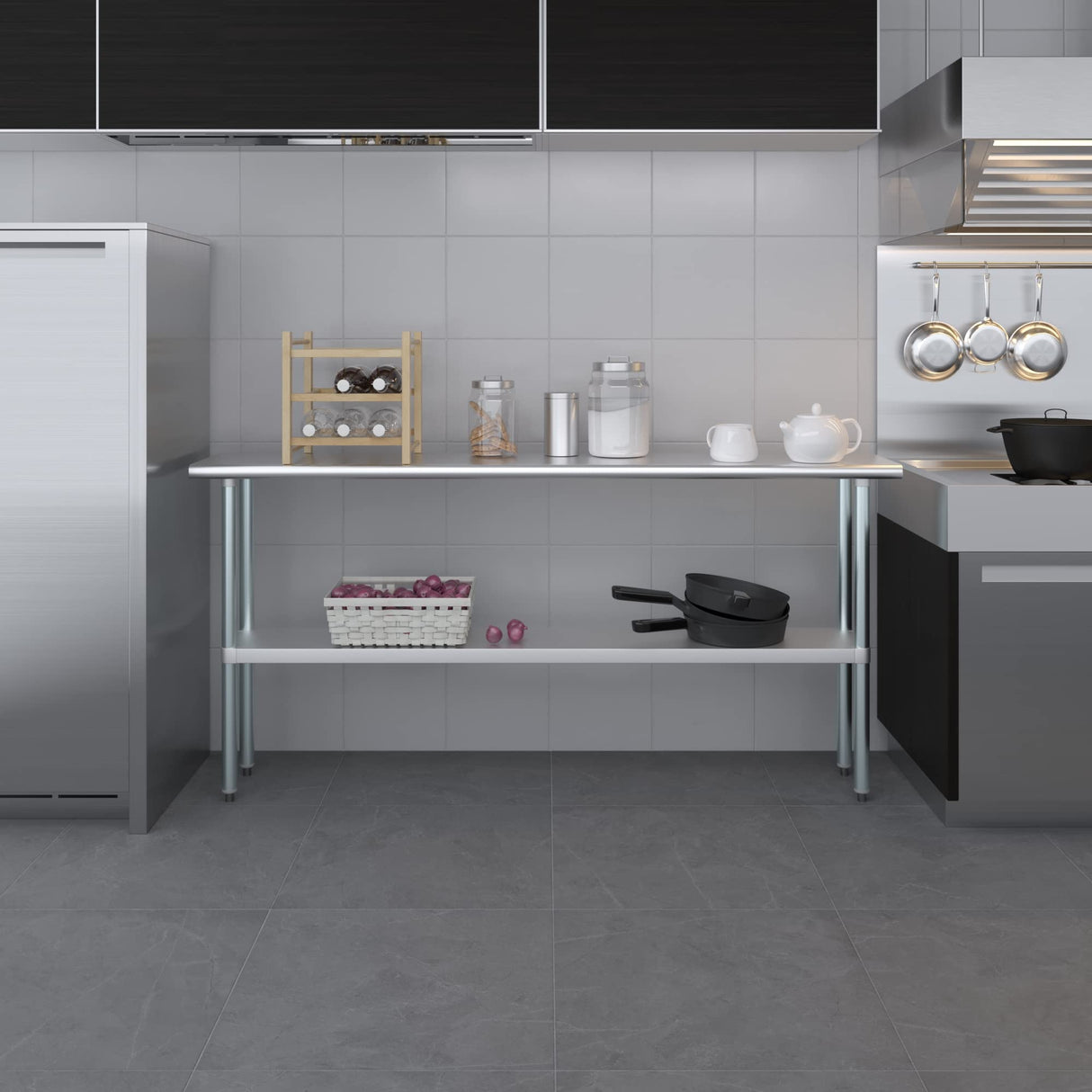 AmGood 14 in. x 72 in. Stainless Steel Work Table | Metal Kitchen Food Prep Table | NSF