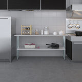 AmGood 14 in. x 72 in. Stainless Steel Work Table | Metal Kitchen Food Prep Table | NSF