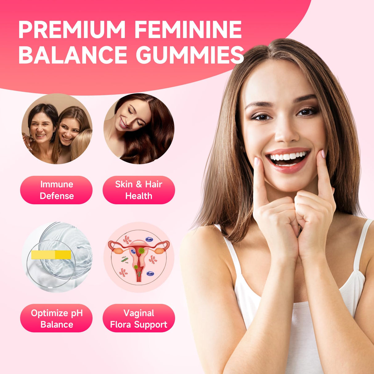 XIAAN Feminine Balance Gummies for Women, 2 Pack Premium Feminine Balance Gummies Support PH Balance & Vaginal Health, Vegan, Gluten-Free, Strawberry Flavor
