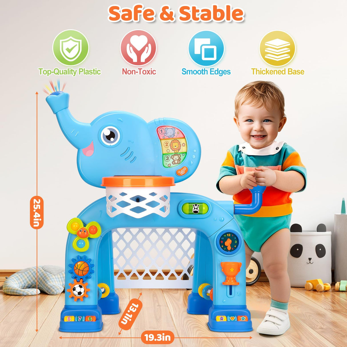 KIZZYEA Toys for 1 2 3 Years Old Boys Girls, Toddler Basketball Hoop & Soccer Goal, Montessori Toy, Interactive Musical Sports Toys with Light, Christmas Birthday Gifts for Baby Kids Age 12-18 Months